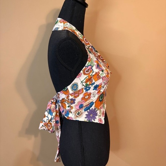 Willow Root Floral Wrap Halter Top Retro Summer Boho Festival Crop Tank Large - Picture 6 of 7